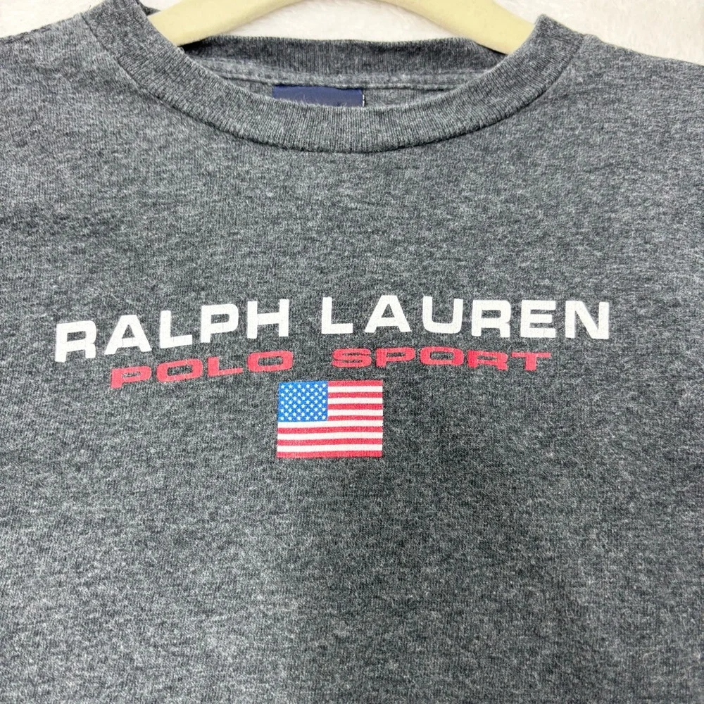 Ralph Lauren Kids Charcoal Long Sleeve USA  Flag Tee Size 2T‎